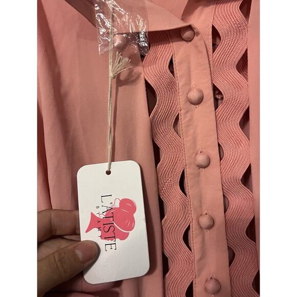 L'Atiste By Amy Womens Peach Pink Lace Trim Mini Dress Smocked Waist Sz 1X NWT - Picture 6 of 12